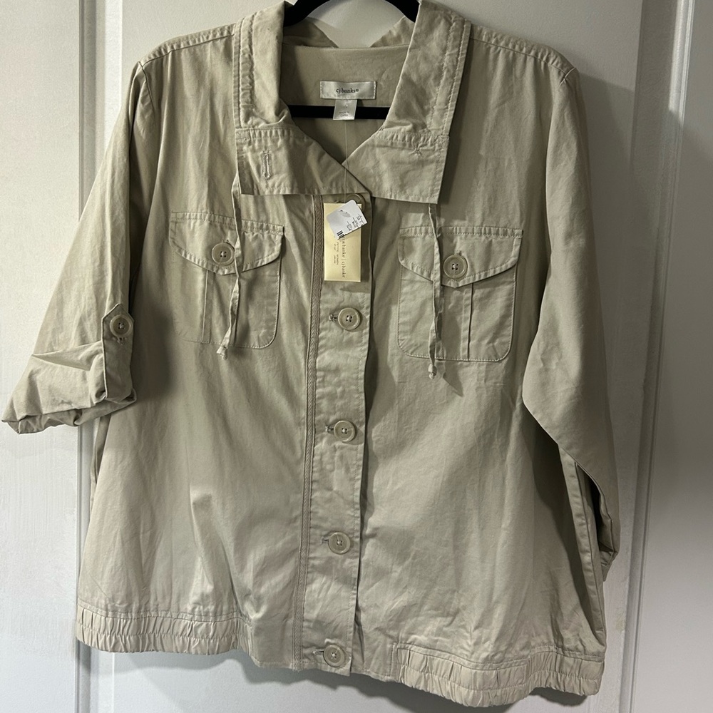 NWT. CJ Banks Light Tan Utility Jacket. Size 1X.
